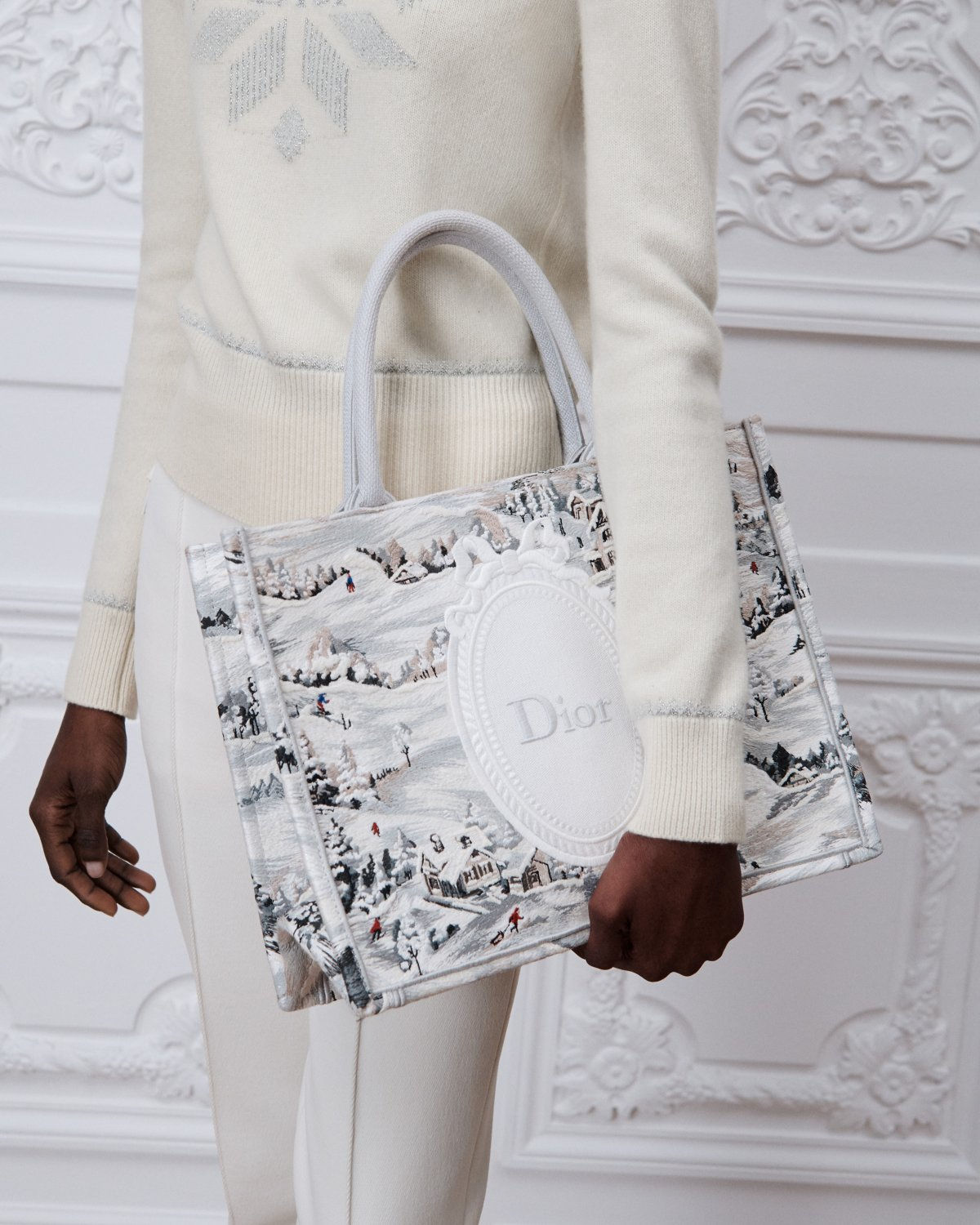 Dior DiorAlps Medium Book Tote in multicolor Dior d'Hiver embroidery – front view