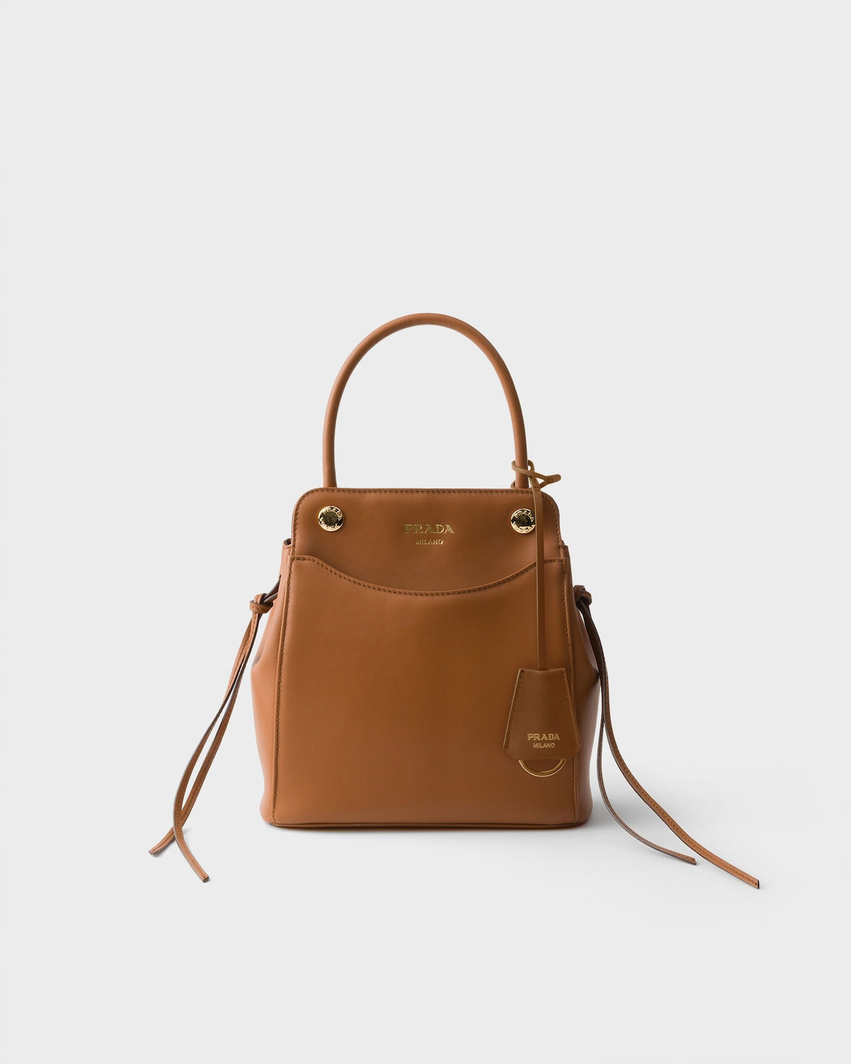 Prada Carry mini handbag in cognac leather with front pocket – front view
