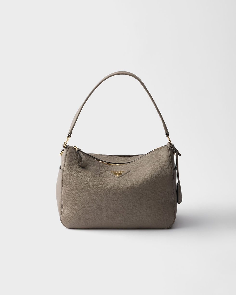 Prada medium shoulder bag in clay gray calfskin – front view