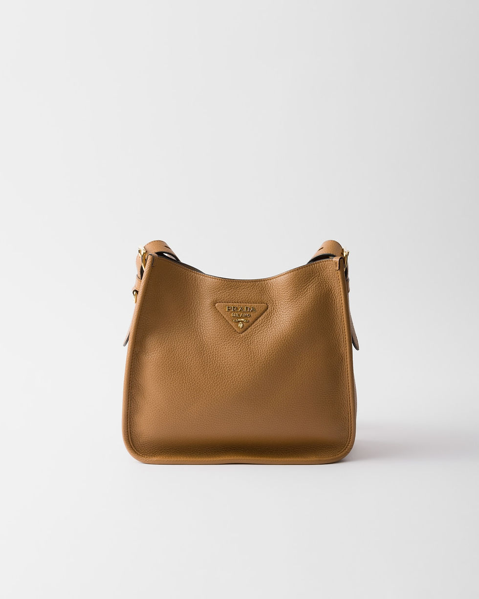 Prada medium flap shoulder bag in caramel leather – front view