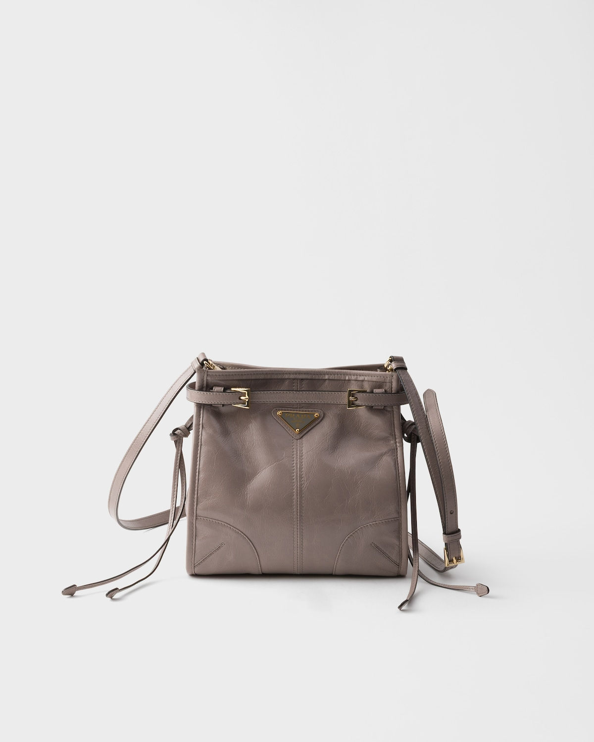 Prada Bonnie mini shoulder bag in pewter calfskin – front view