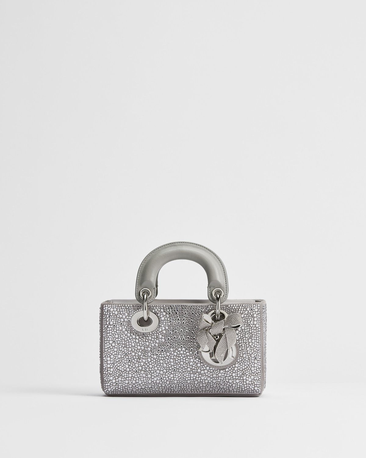 Dior Mini Lady D-Joy bag in silver-tone lambskin and strass – front view