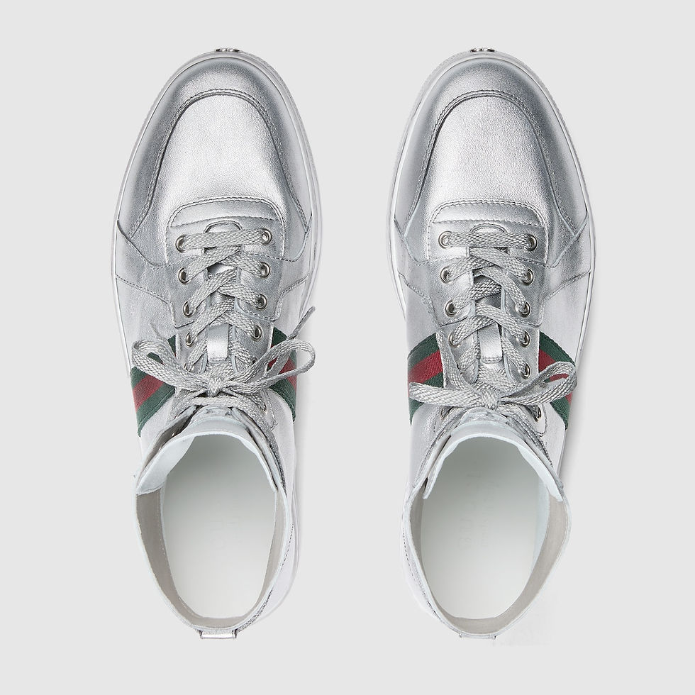 Thumbnail: Gucci Men's Stretch high-top trainer - metallic silver leather