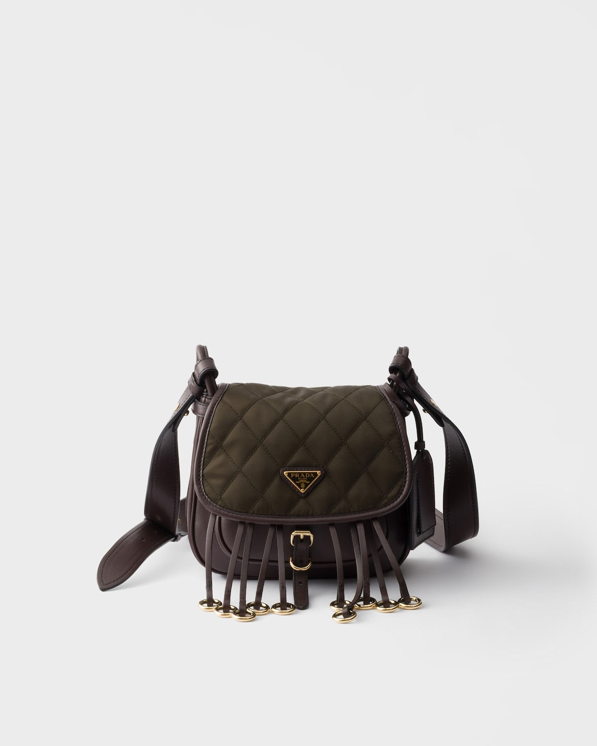 Prada Corsaire mini shoulder bag in forest/dark brown Re-Nylon and leather – front view