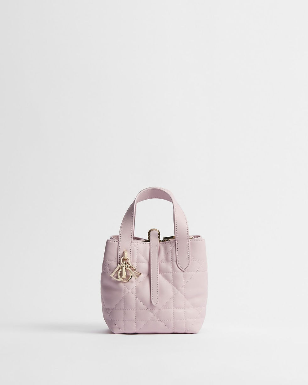 Dior Nano Toujours vertical tote in Rose Tendre pink Macrocannage calfskin – front view