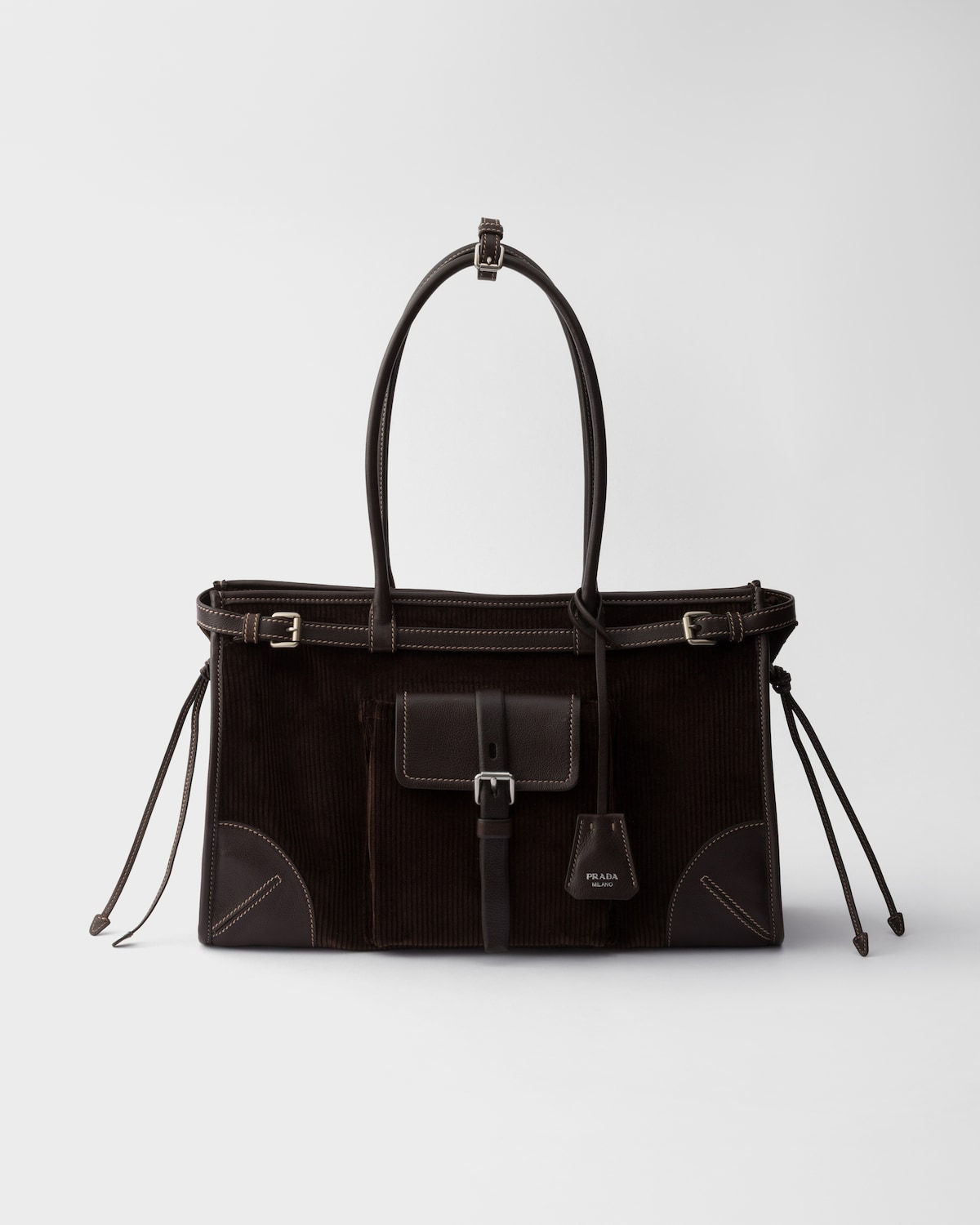 Prada Bonnie Large bag in ebony corduroy and leather – front view