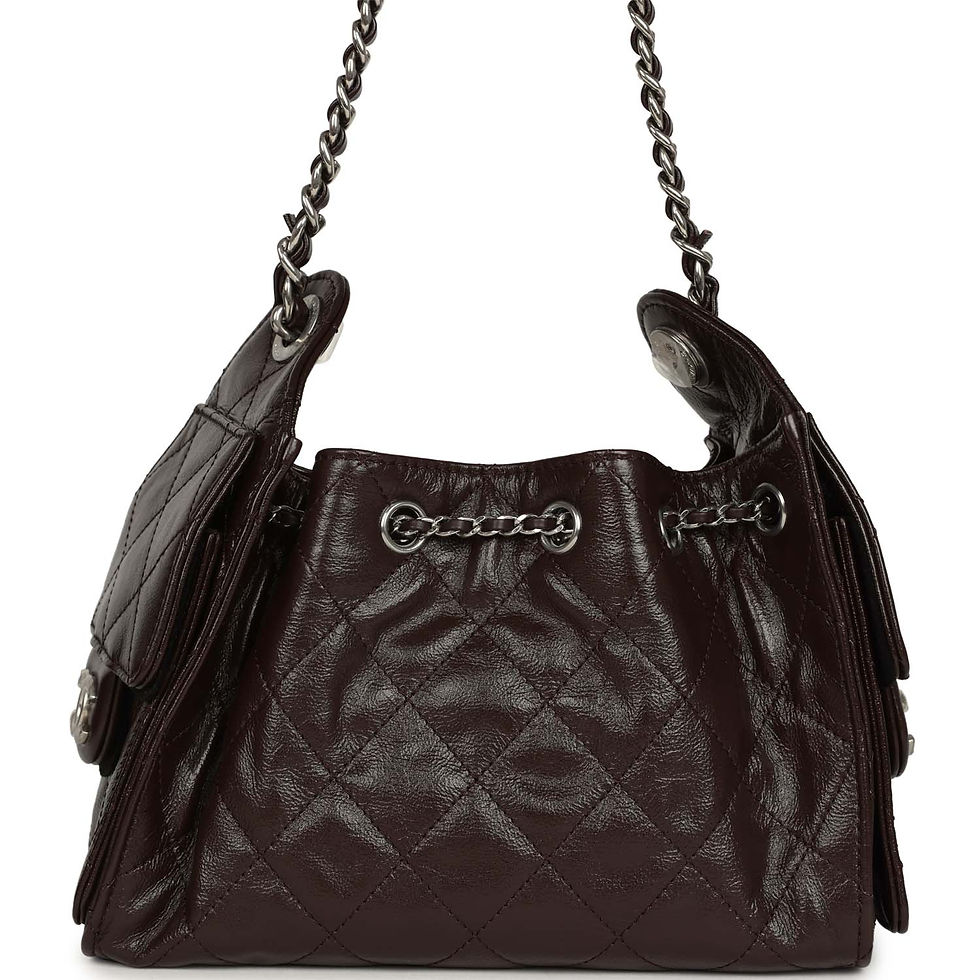 Thumbnail: Back view of the crumpled calfskin hobo bag on its silver-tone chain-and-leather straps