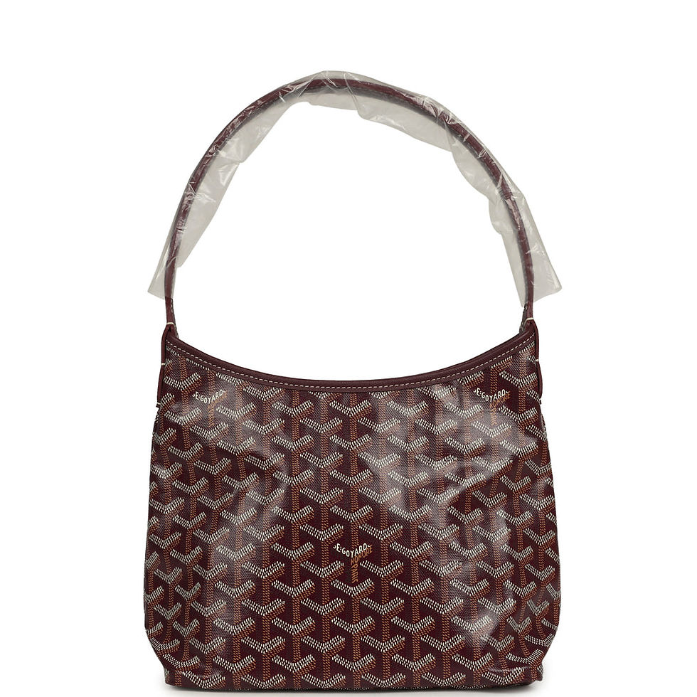 Goyard Boheme mini hobo in Burgundy Goyardine canvas, front view with the handle wrapped in film