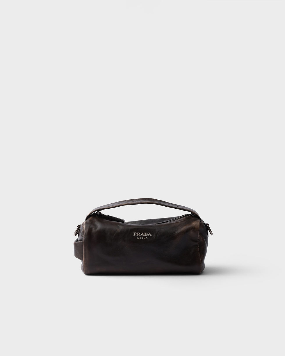 Prada shoulder bag with handle in dark brown distressed nappa leather – front view