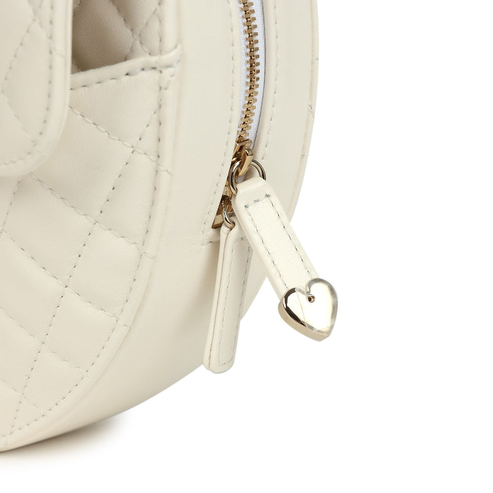 Thumbnail: Back view of the quilted white lambskin body of the heart-shaped bag