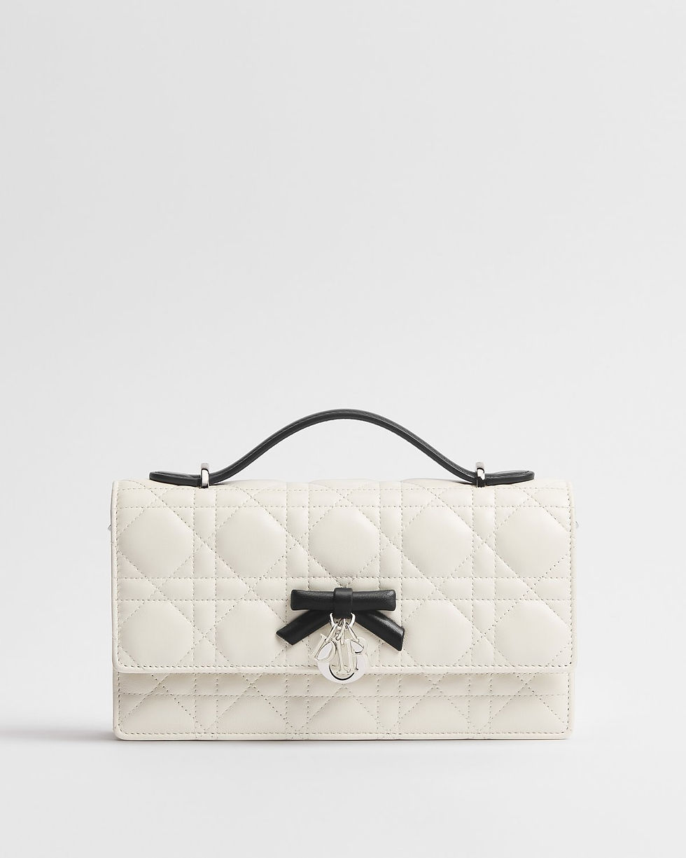 Dior My Dior Mini Bag in latte and black Cannage lambskin – front view