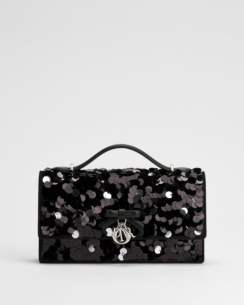 Dior My Dior Mini Bag with Bow in Black PolkaDior Sequin-Embroidered Lambskin – front view