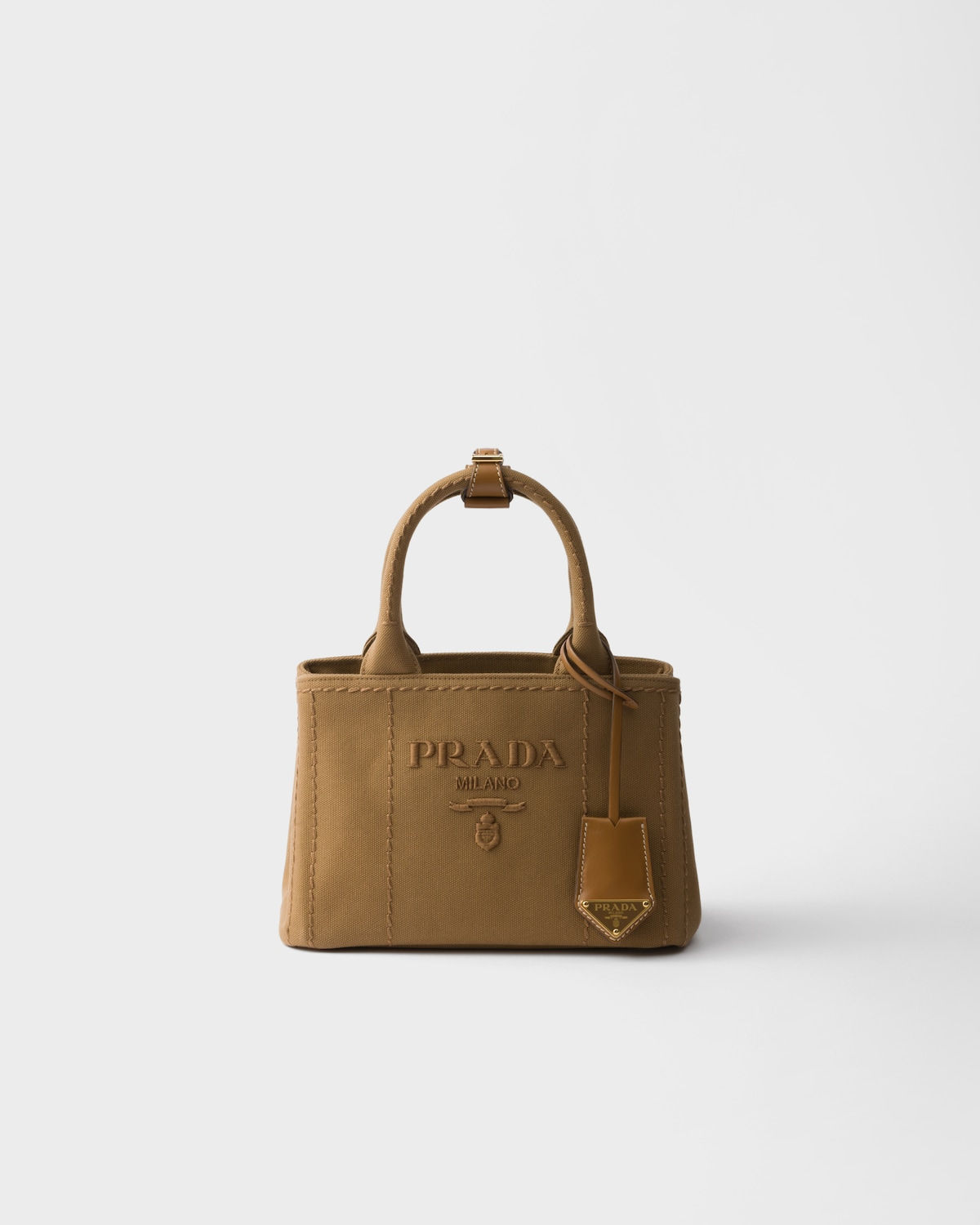 Prada Jardinière mini bag in tabacco cotton canvas – front view