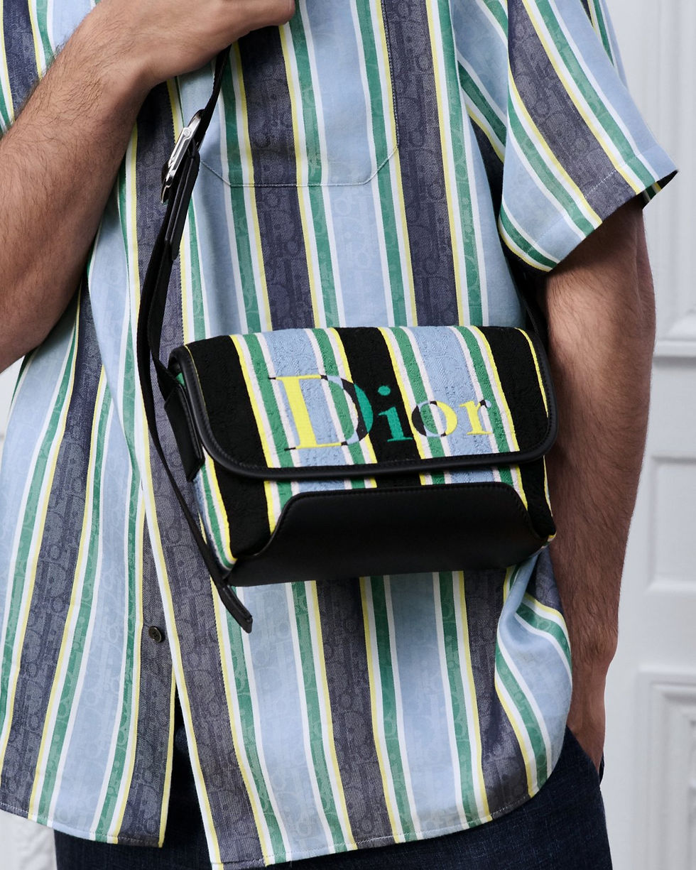 Thumbnail: Dior Dioriviera Mini Jett Messenger Bag with Flap in Dior Oblique Sun Stripes – view 7