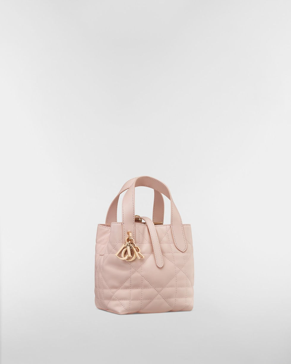 Dior Nano Toujours vertical tote in powder pink Macrocannage calfskin – front view