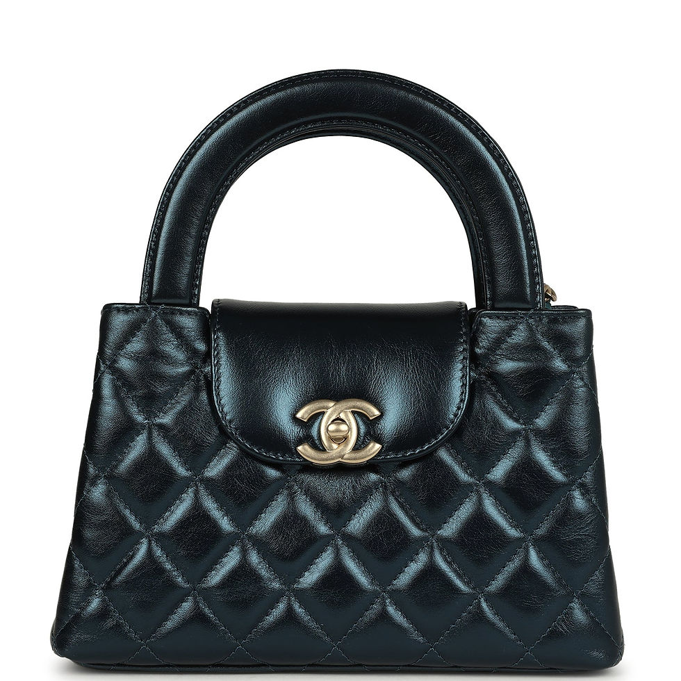 Chanel Small Kelly Shopper in metallic blue calfskin with quilted body and gold CC turn-lock