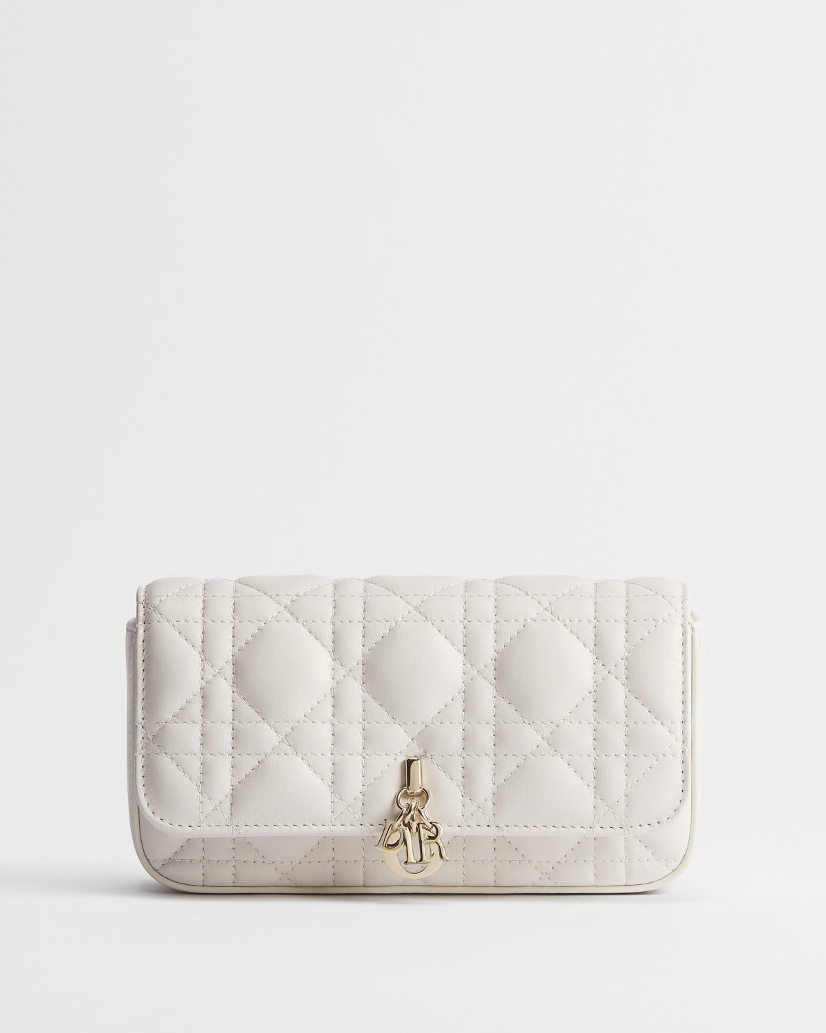 Dior My Dior Talk phone pouch in latte Cannage lambskin – front view