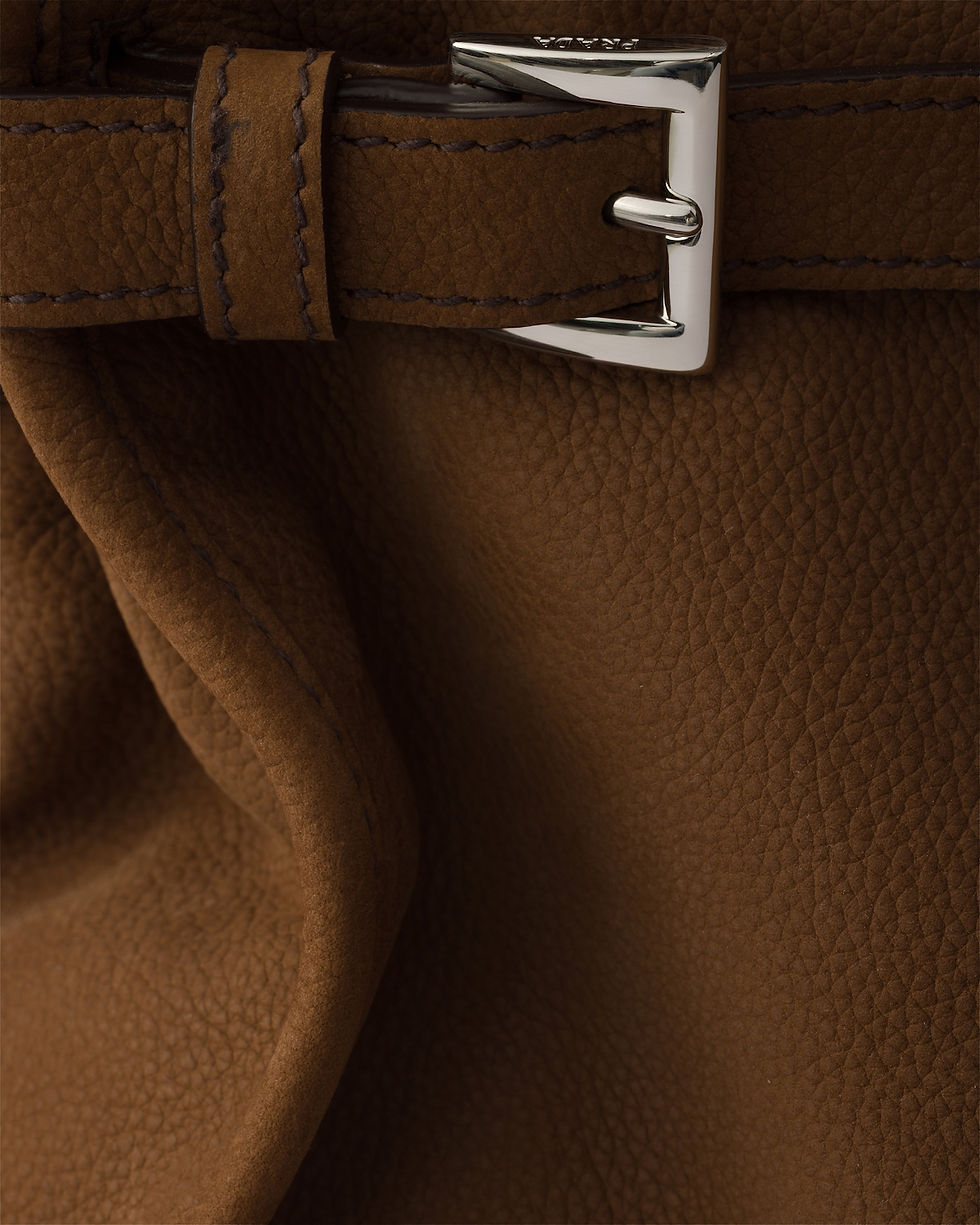 Thumbnail: Prada Bonnie tote bag in cocoa brown nubuck leather – detail