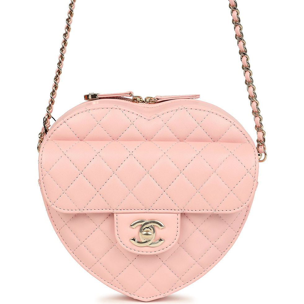 Chanel CC In Love Large Heart Bag in light pink lambskin, front view with CC turnlock
