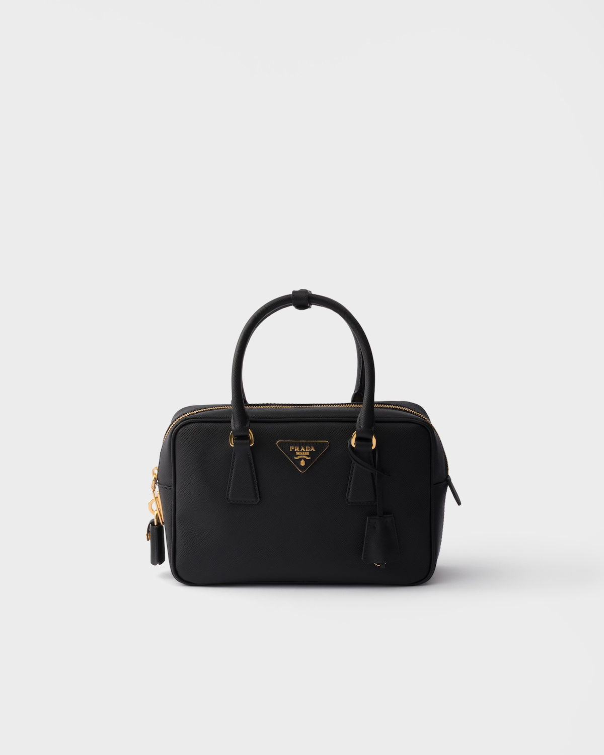 Prada small top-handle bag in black Saffiano leather – front view