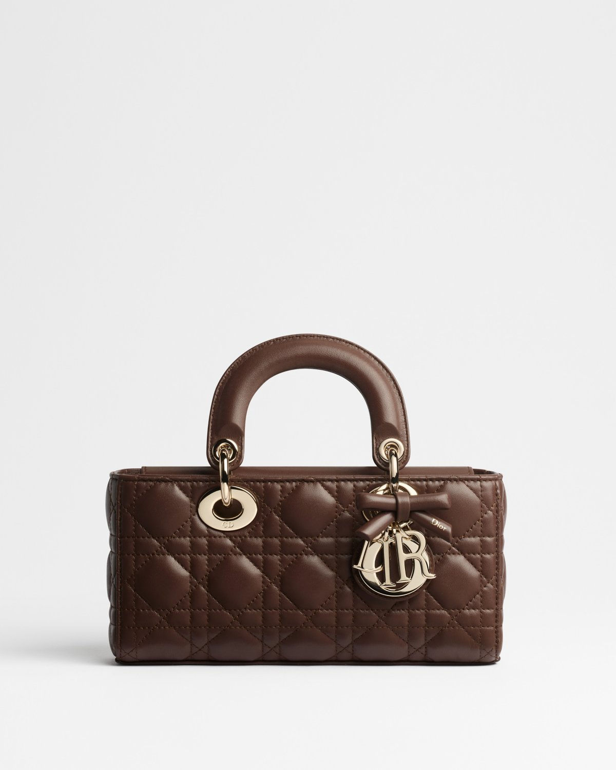 Dior Small Lady D-Joy bag with bow in New Marron brown Cannage lambskin – front view