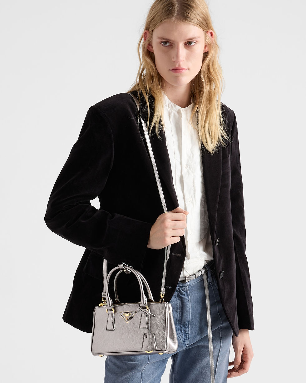 Prada Galleria elongated mini bag in chrome patent Saffiano leather – view 2