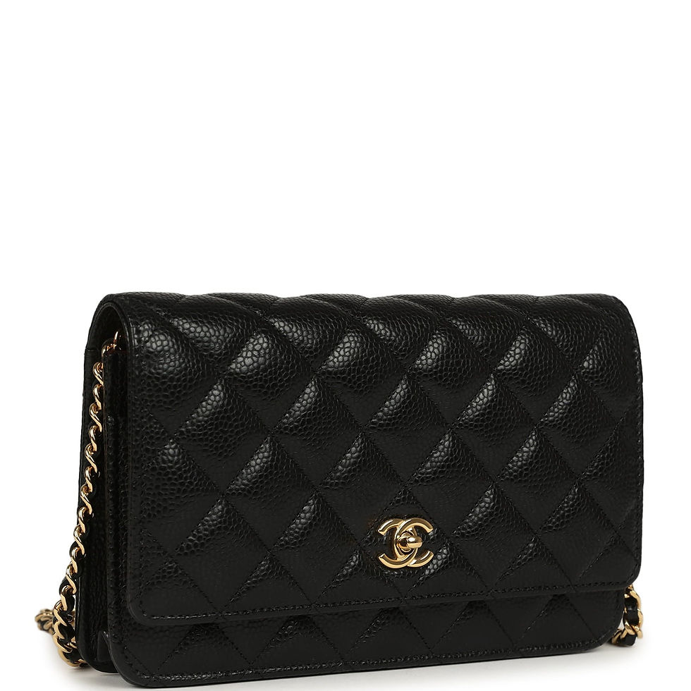 Three-quarter angle showing the quilted caviar leather and gold-tone CC turn-lock