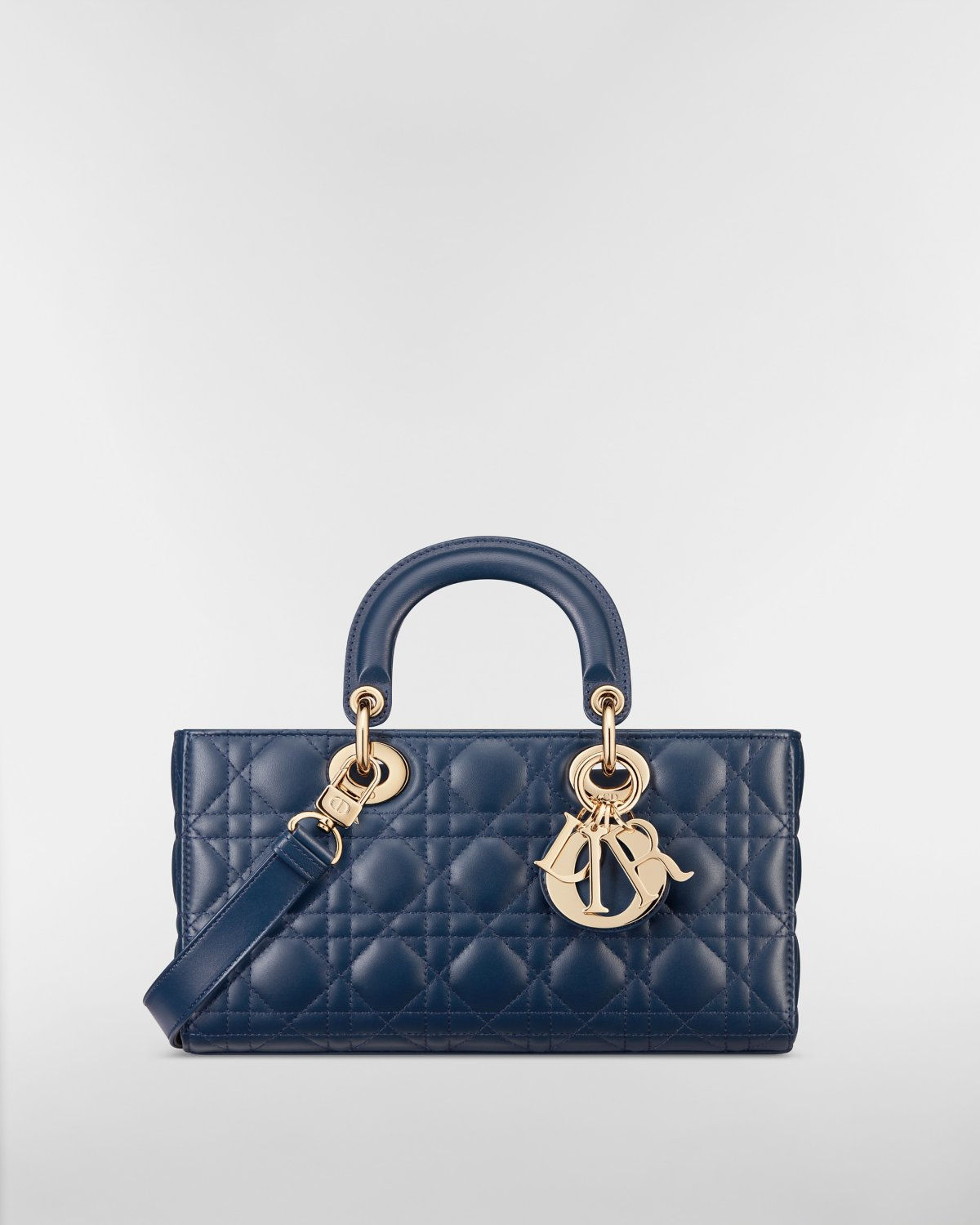 Dior Medium Lady D-Joy bag in deep ocean blue Cannage lambskin – front view