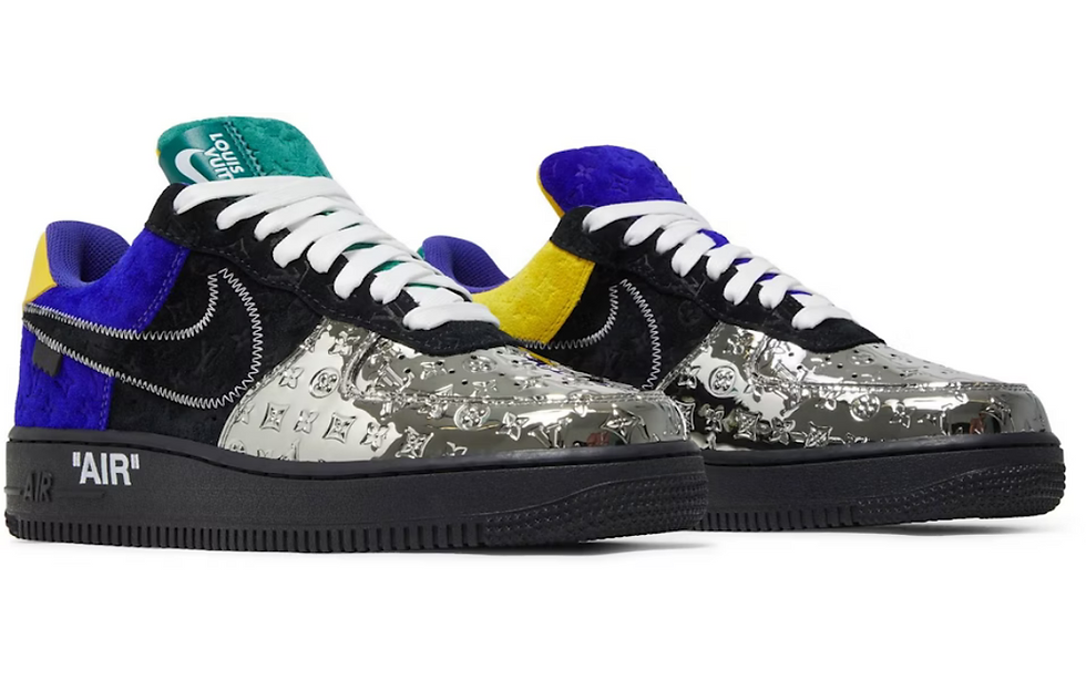 Silver Monogram canvas upper detail of Nike x Louis Vuitton Air Force 1 Low