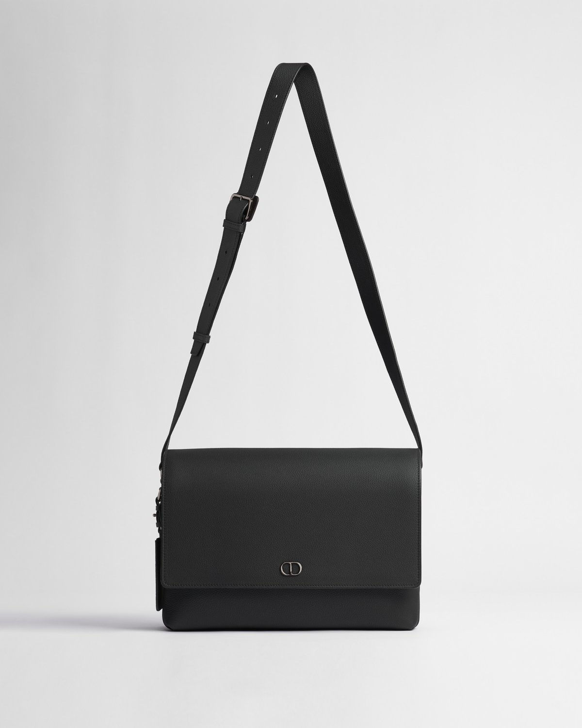 Dior CD Icon messenger bag with flap in black matte grained calfskin – view 1