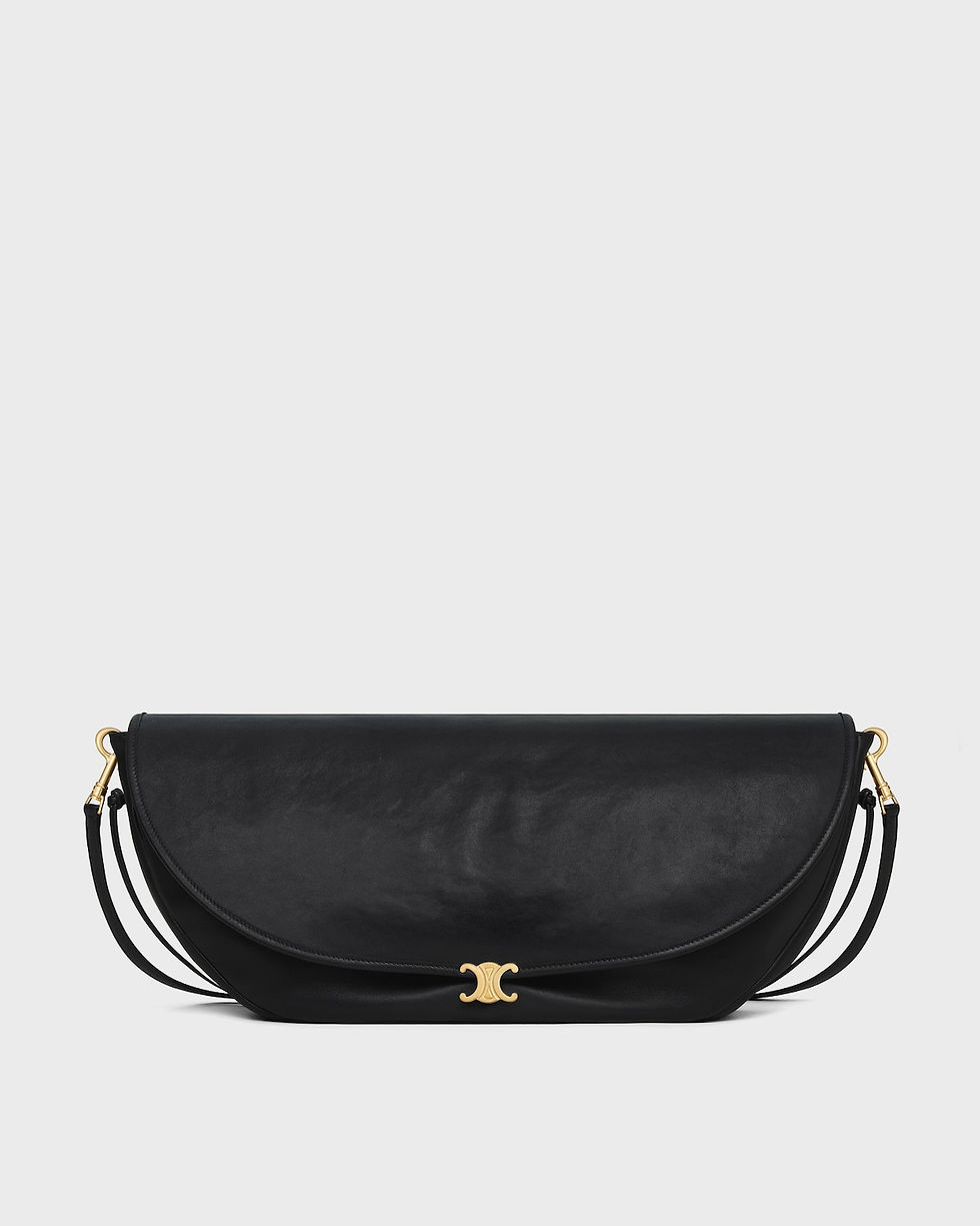 Celine Soft Triomphe Halfmoon bag in black shiny lambskin – front view