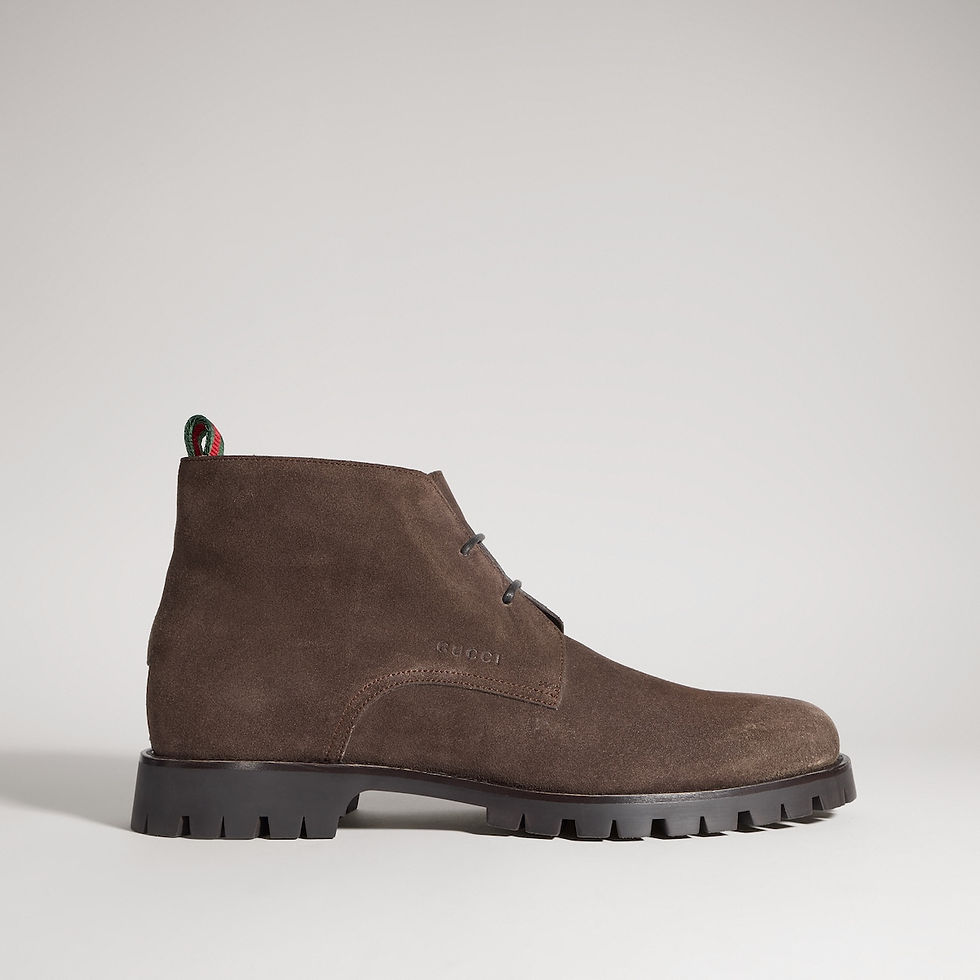 Thumbnail: Gucci Men's lace-up ankle boot with Web - dark brown suede
