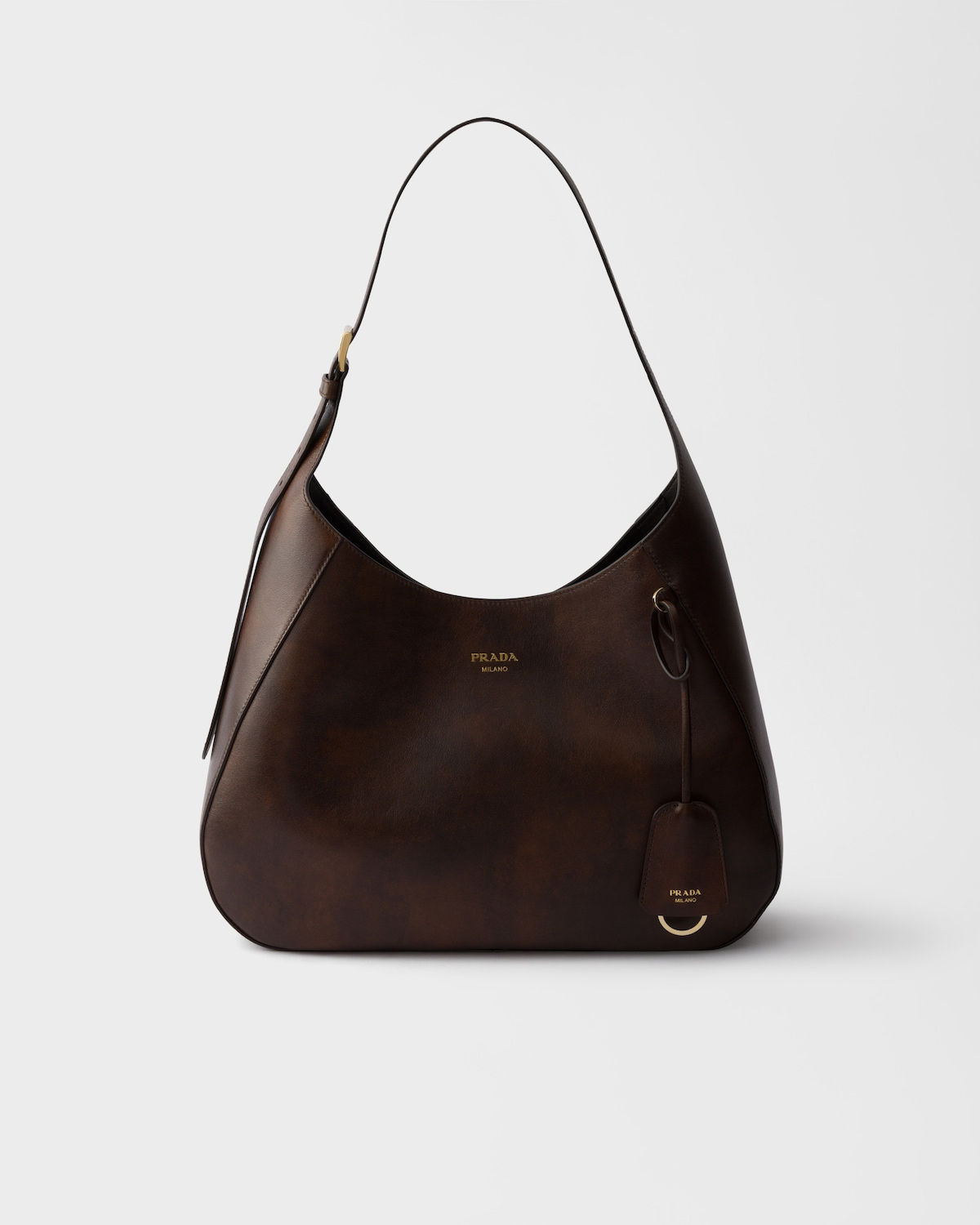 Prada Boogie large bag in cocoa brown calfskin – front view