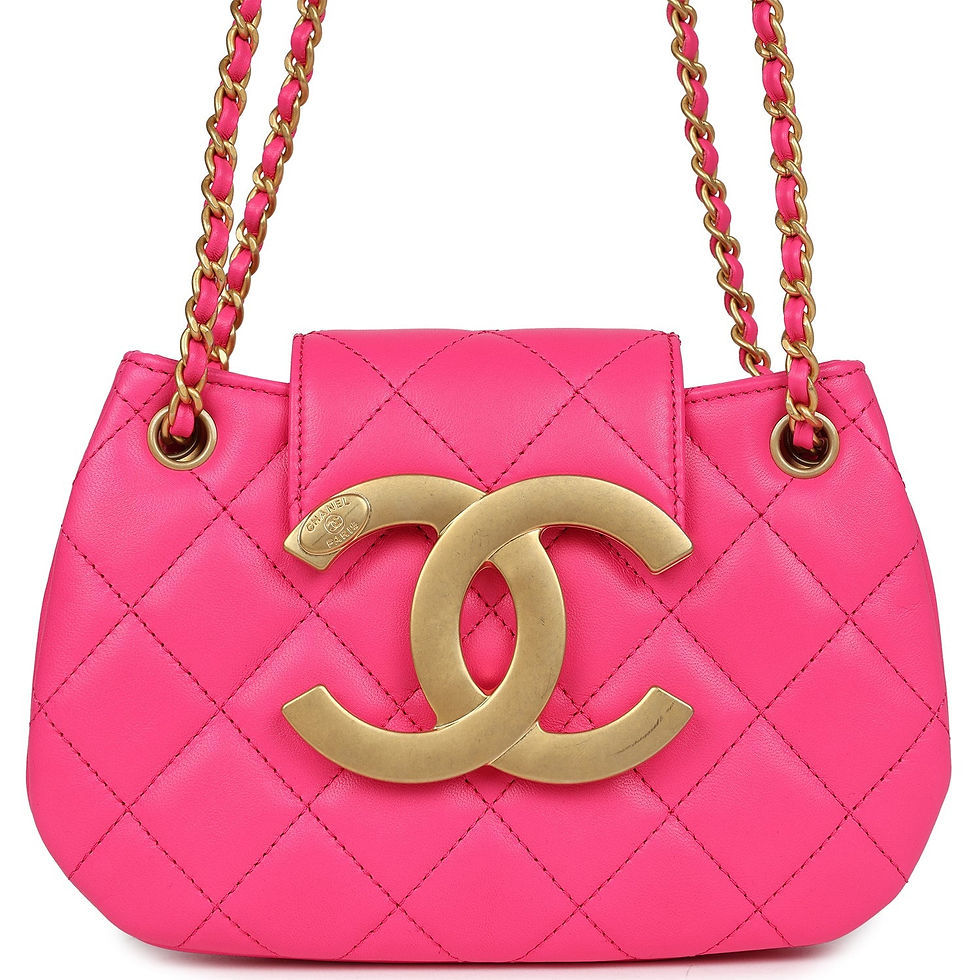 Chanel CC Mini Shoulder Bag in fuchsia lambskin, front view with oversized CC logo plaque