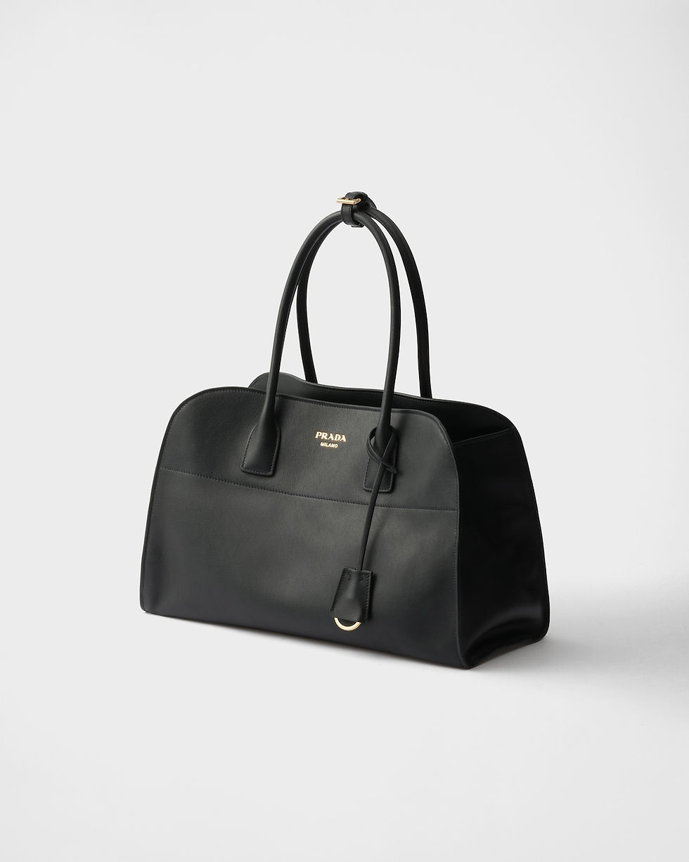Prada large wide-opening tote bag in black calfskin – view 2