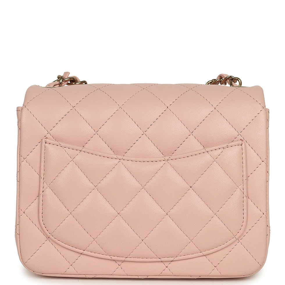 Thumbnail: Back view of the pink Chanel Mini Square Flap bag with quilted slip pocket