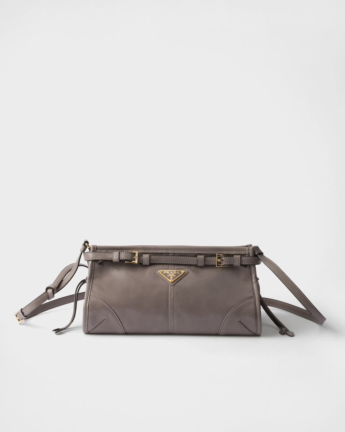 Prada Bonnie small shoulder bag in pewter calfskin – front view