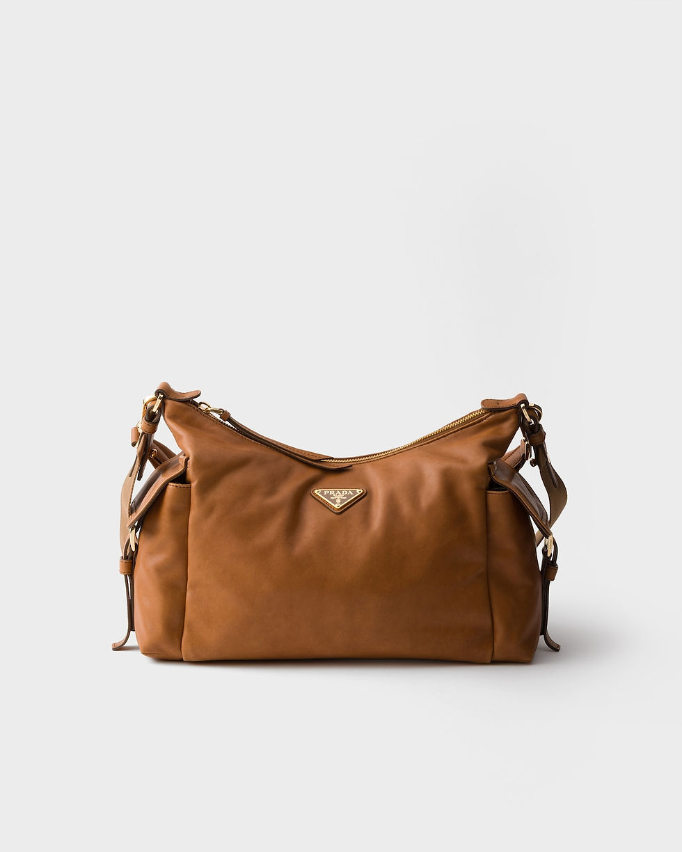 Prada Explore large bag in caramel nappa leather – front view