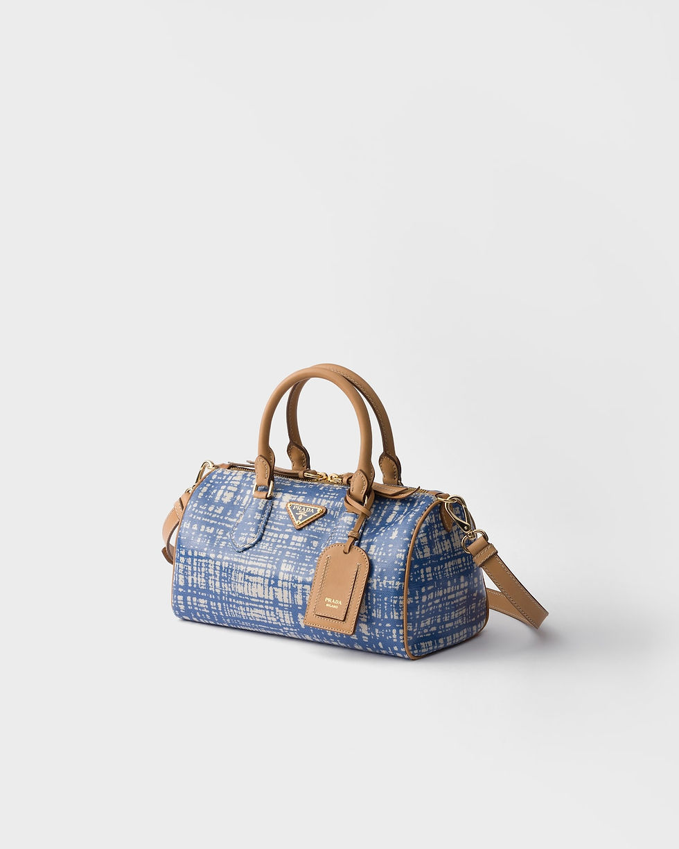 Thumbnail: Prada Evasion small top-handle bag in sapphire blue linen blend and leather – view 3