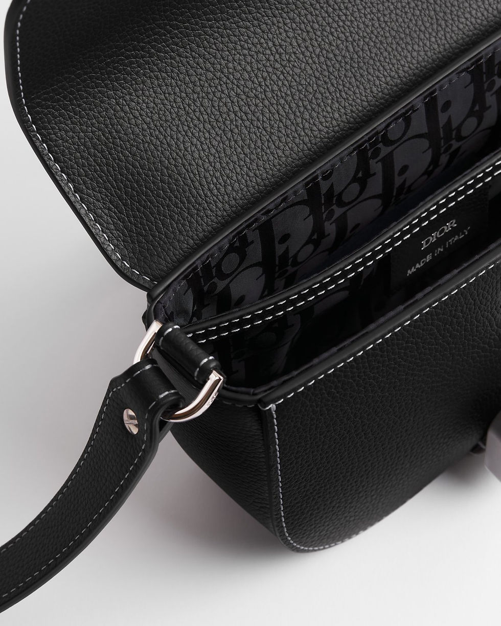 Dior Mini Saddle Messenger Bag with Flap in Black Grained Calfskin – view 2