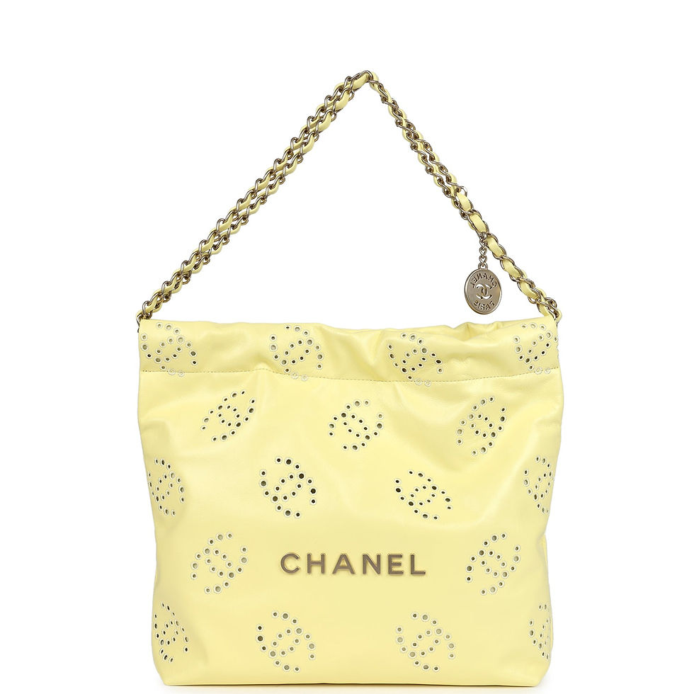 Chanel 22 Small bag in yellow calfskin with eyelet-perforated CC motifs and gold-tone chain strap