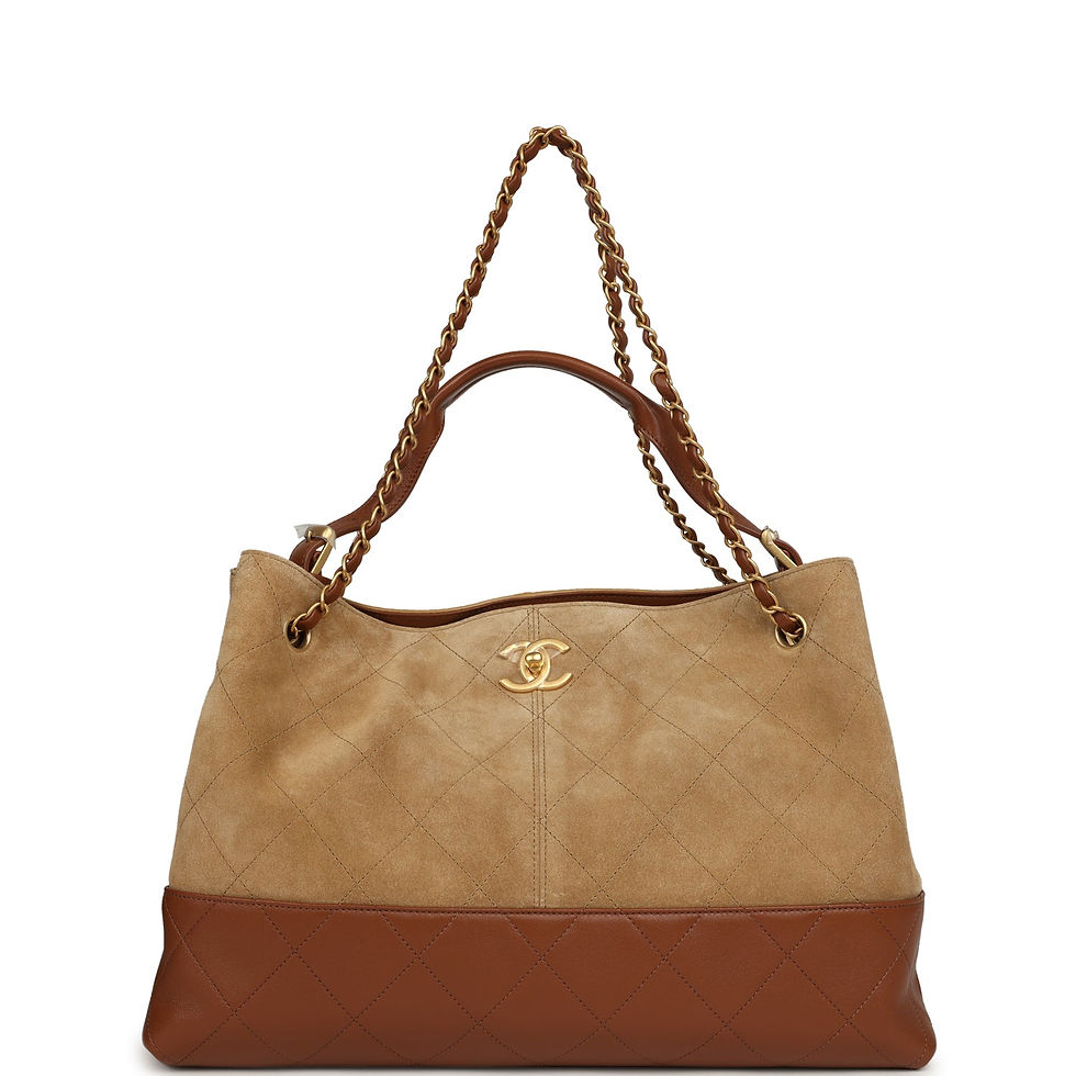 Chanel Large Coco Hobo Bag in beige suede and tan lambskin, shown front-facing
