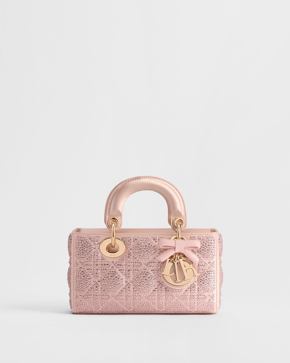 Thumbnail: Dior Mini Lady D-Joy bag in pale pink strass Cannage satin – front view