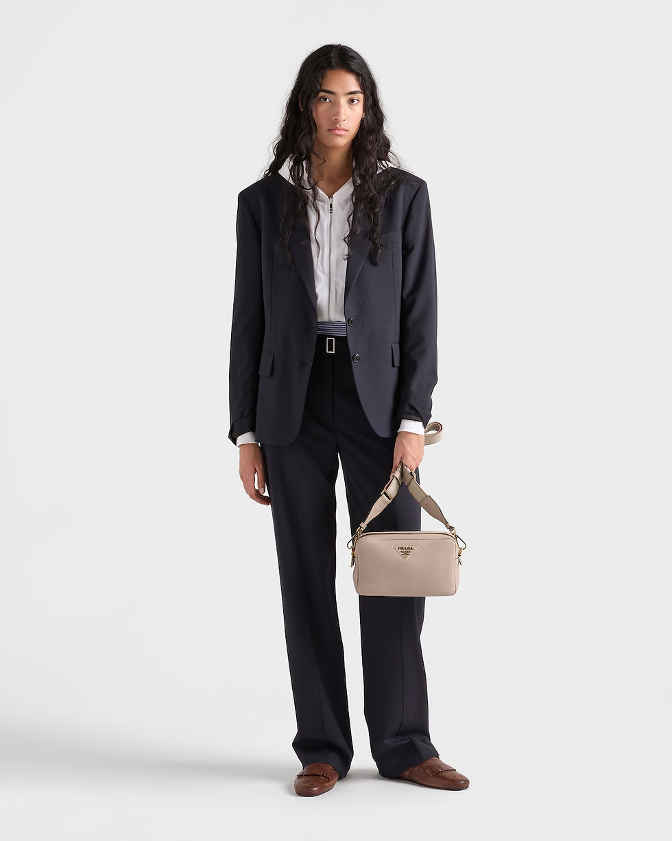 Prada small shoulder bag in water lily calfskin with woven tape strap – view 2