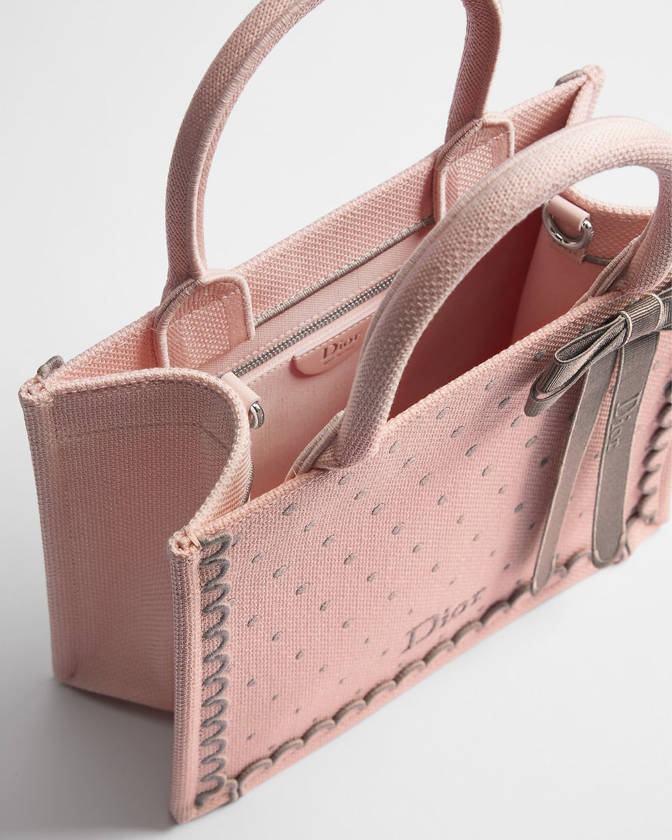 Thumbnail: Dior Small Book Tote with strap in pink and gray PolkaDior embroidery – view 3