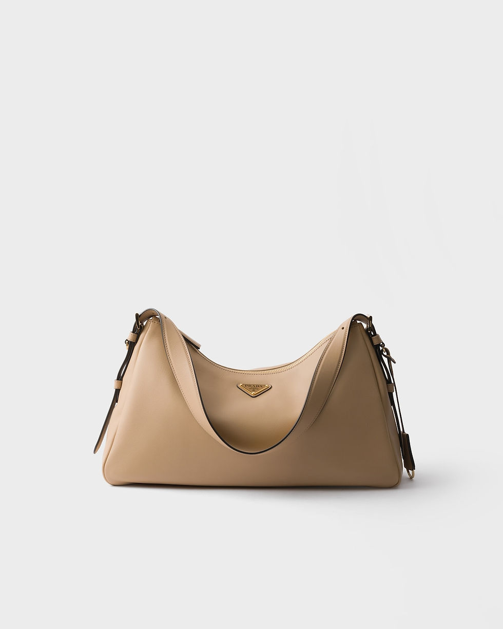 Prada Aimée large shoulder bag in sand leather – front view