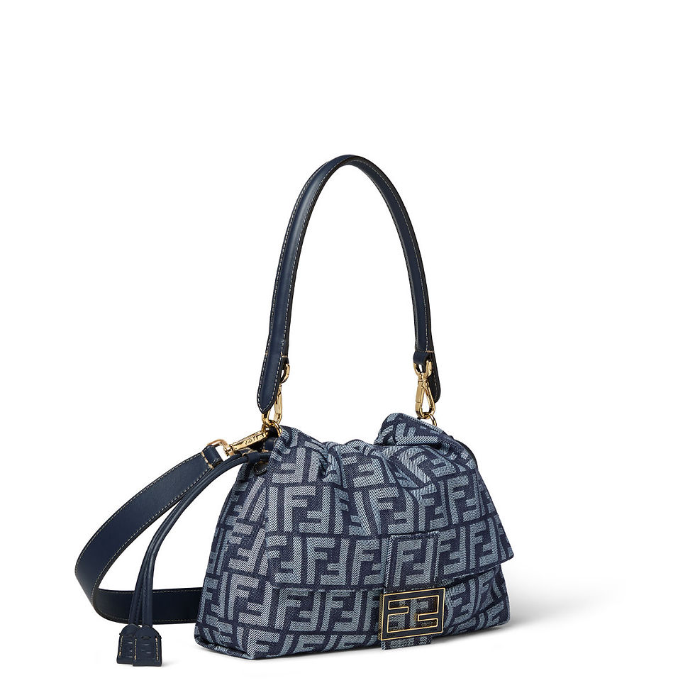 Fendi Baguette Soft Medium bag in dark blue denim-effect FF jacquard – view 2