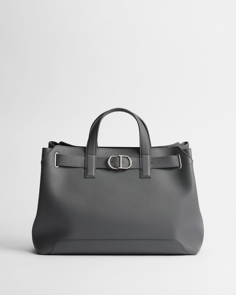 Dior Medium Normandie tote bag in grey grained calfskin – front view