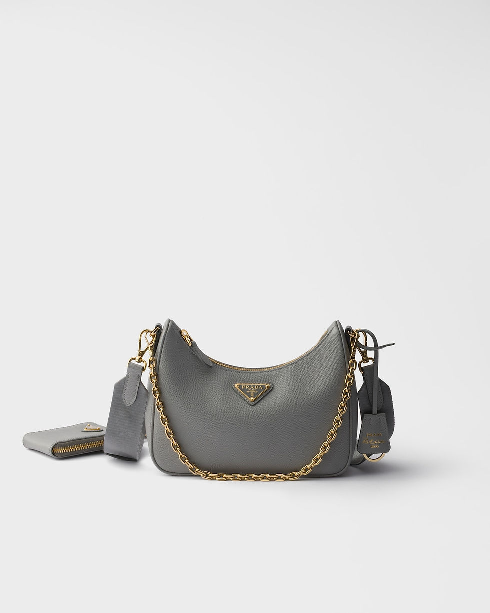 Prada Re-Edition 2005 shoulder bag in cloudy gray Saffiano leather – front view