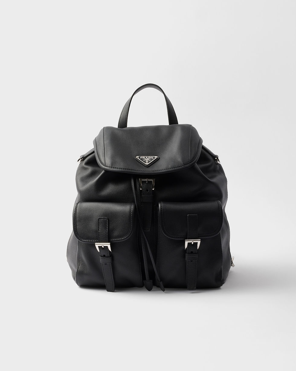 Prada medium backpack in black calfskin – front view